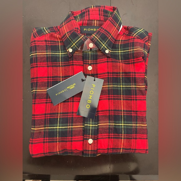 Piombo new Red Cotton Plaid Men's Shirt S recycled cotton - Picture 2 of 5